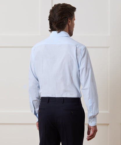 Seersucker Long Point Collar Dress Shirt - Blue