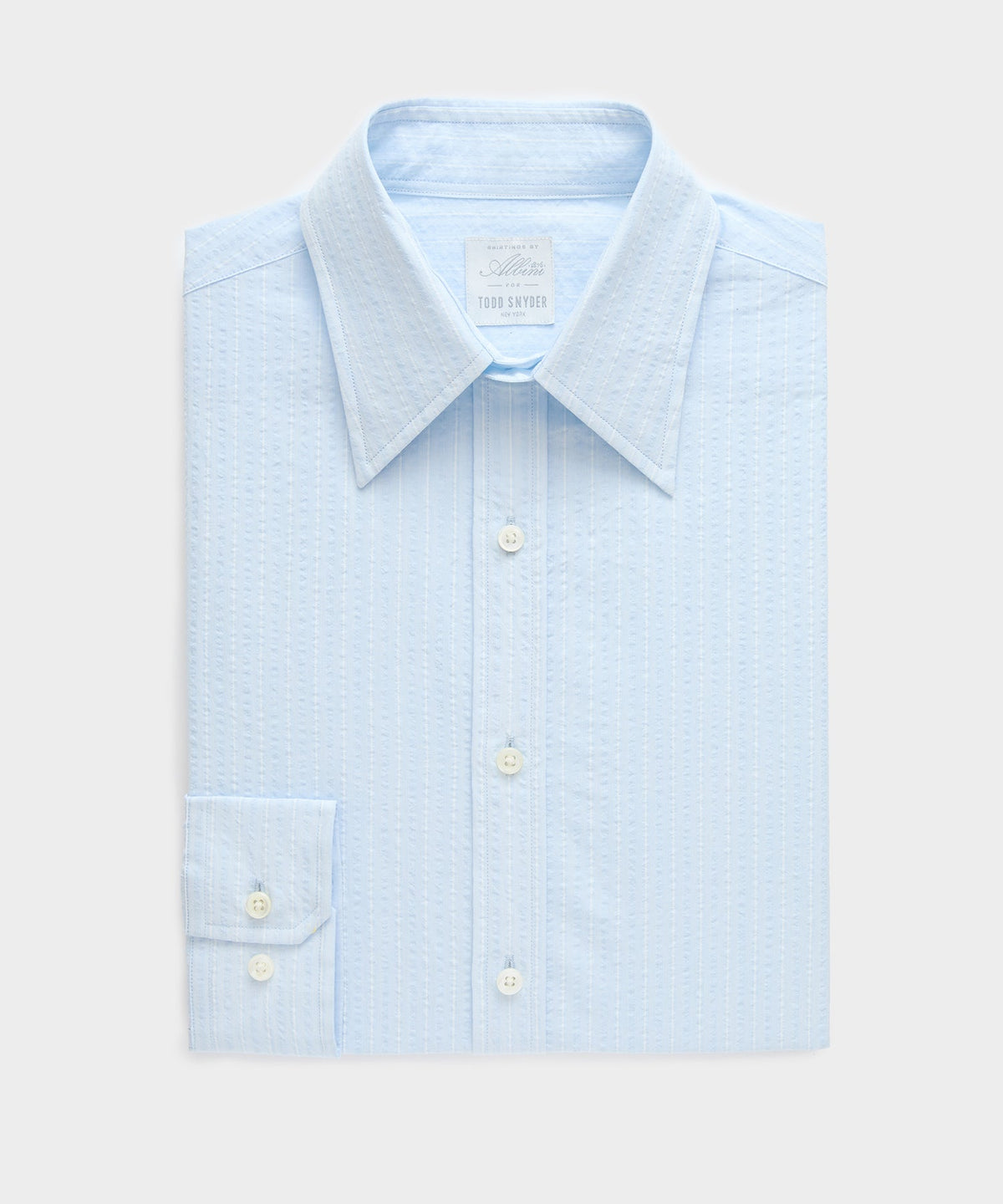 Seersucker Long Point Collar Dress Shirt - Blue