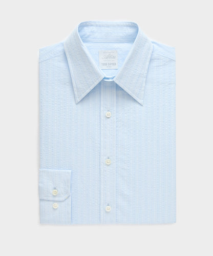 Seersucker Long Point Collar Dress Shirt - Blue
