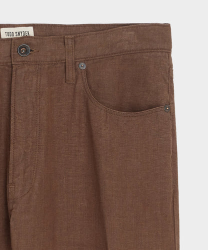Straight Fit 5-Pocket Linen Pant - Cigar
