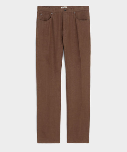 Straight Fit 5-Pocket Linen Pant - Cigar