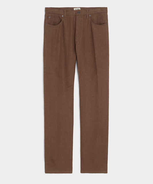 Straight Fit 5-Pocket Linen Pant - Cigar