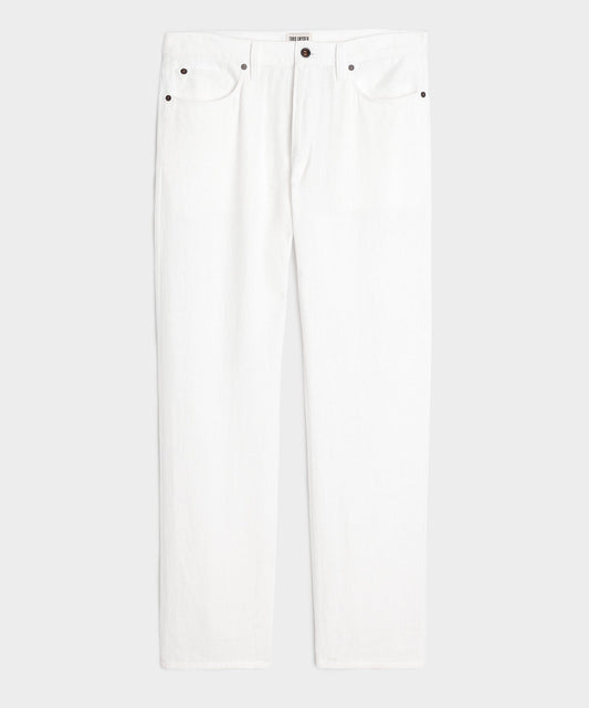 Straight Fit 5-Pocket Linen Pant - White