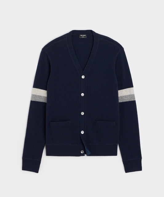 Luxe Cashmere Armstripe Cardigan - Navy
