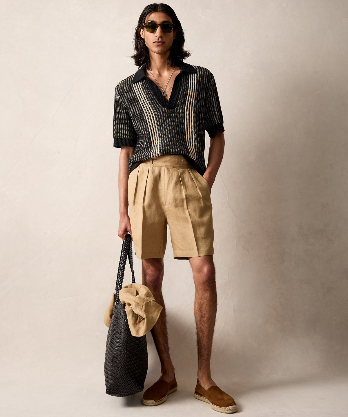 Striped Short-Sleeve Polo - Black