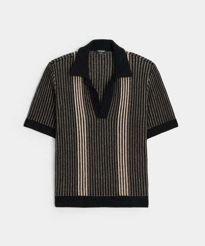 Striped Short-Sleeve Polo - Black