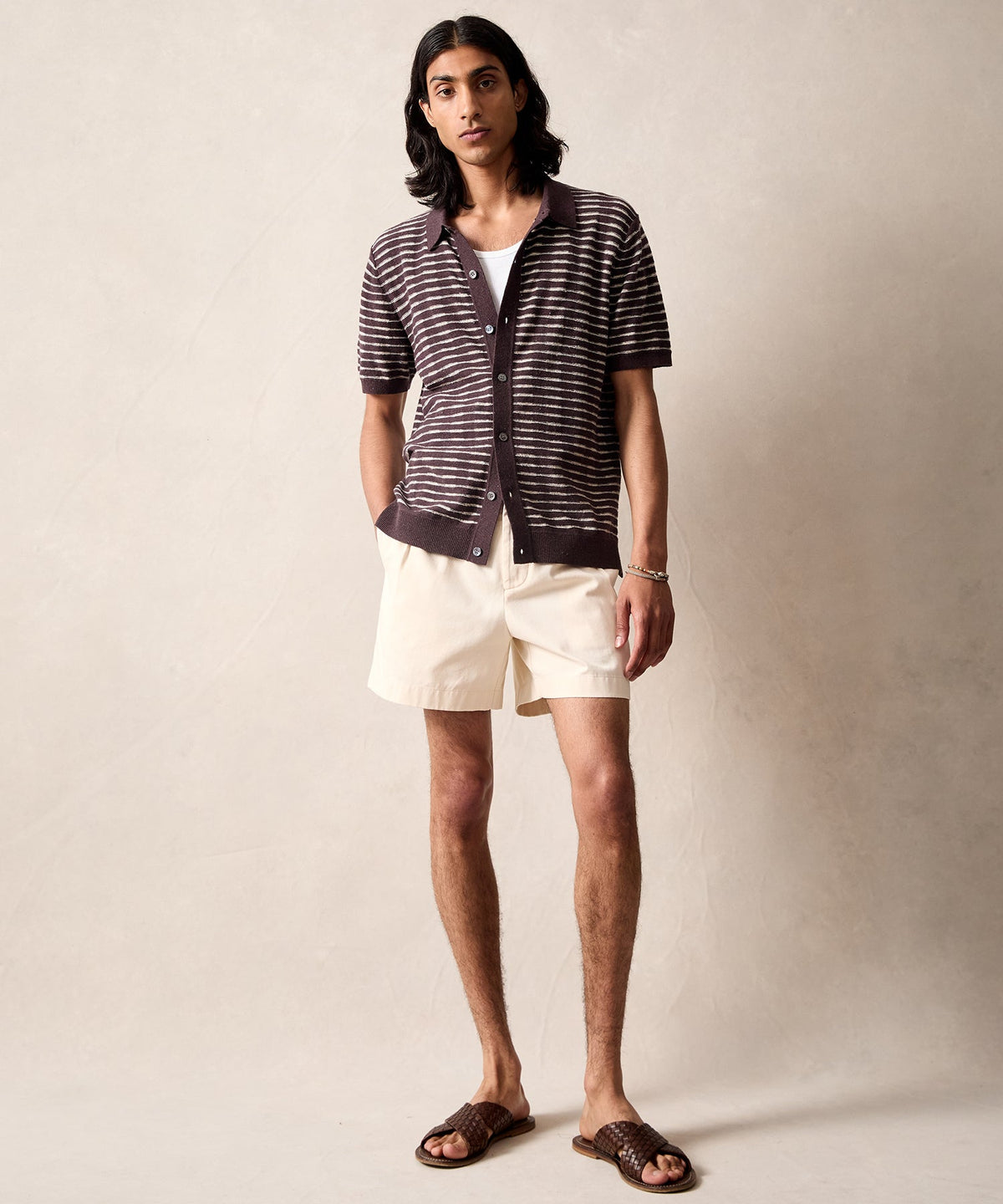 Wave Stripe Full-Placket Polo - Umber
