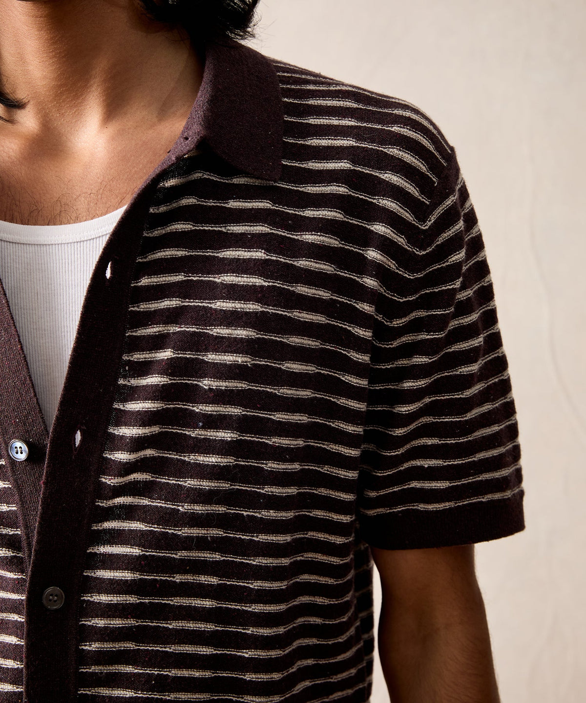 Wave Stripe Full-Placket Polo - Umber