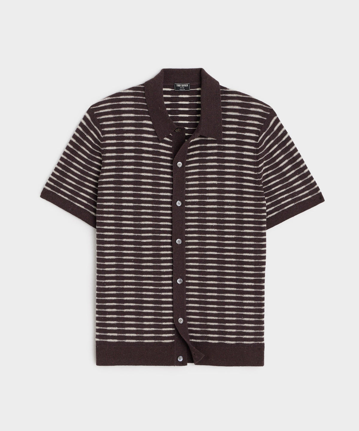 Wave Stripe Full-Placket Polo - Umber