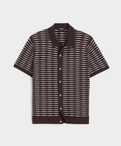 Wave Stripe Full-Placket Polo - Umber