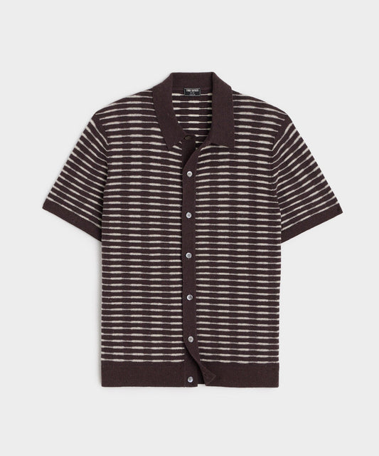 Wave Stripe Full-Placket Polo - Umber