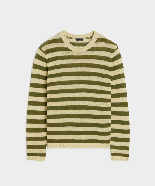 Linen Striped Crewneck - Olive
