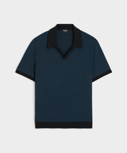 Herringbone Silk-Cotton Montauk Sweater Polo - Blue Note