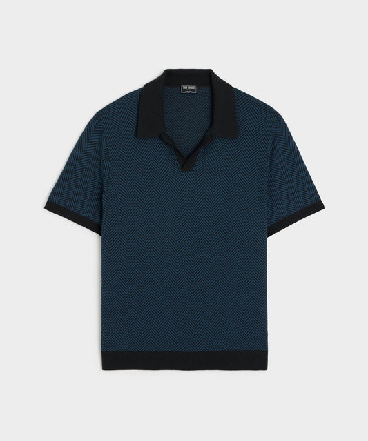 Herringbone Silk-Cotton Montauk Sweater Polo - Blue Note