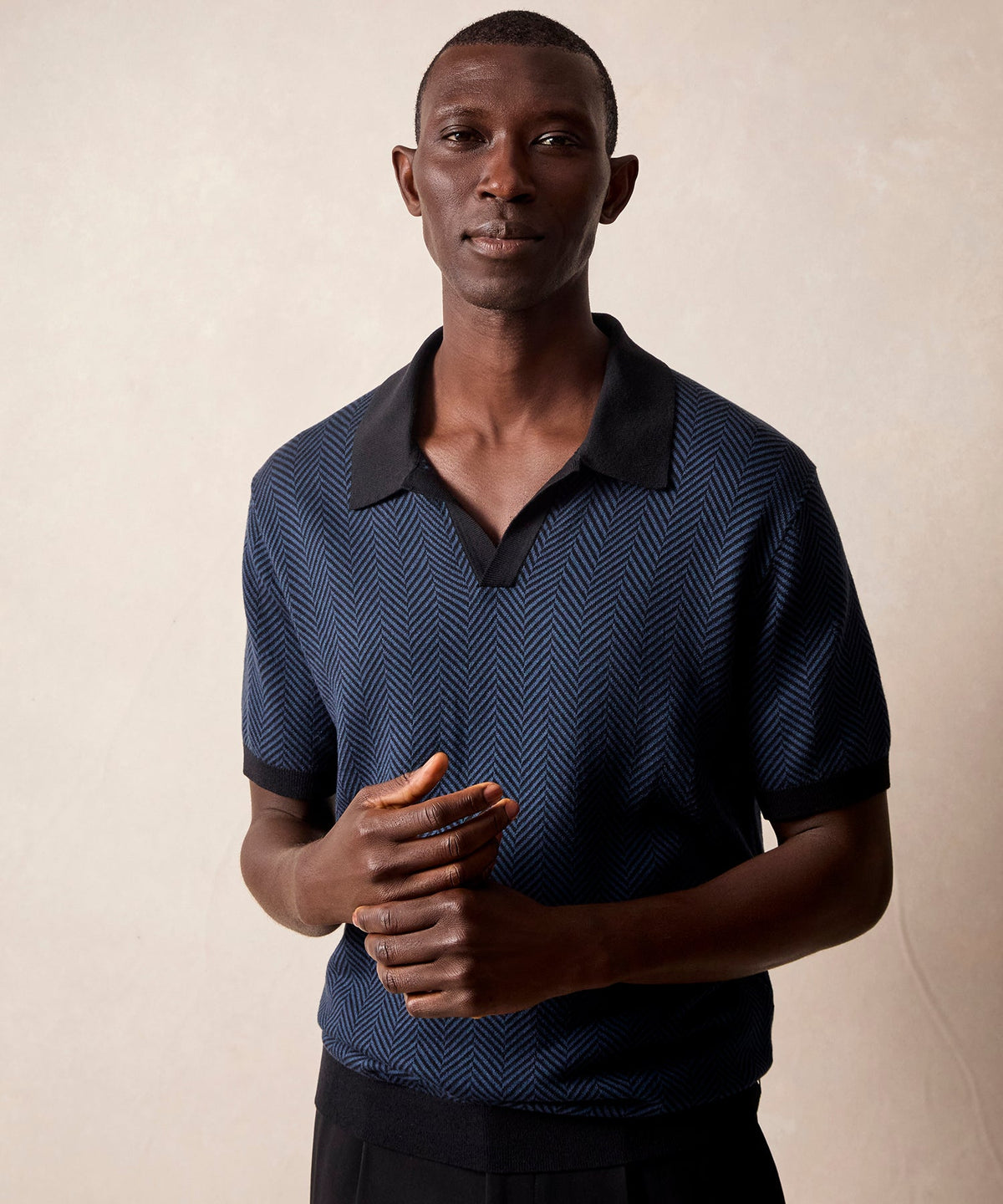 Herringbone Silk-Cotton Montauk Sweater Polo - Blue Note