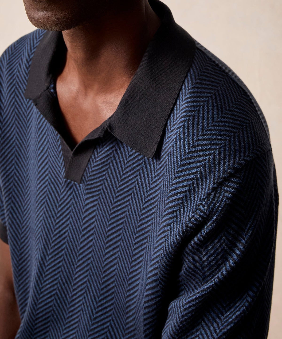Herringbone Silk-Cotton Montauk Sweater Polo - Blue Note