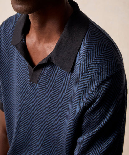 Herringbone Silk-Cotton Montauk Sweater Polo - Blue Note