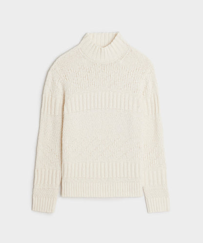 Aran Funnel Neck Sweater - Bisque