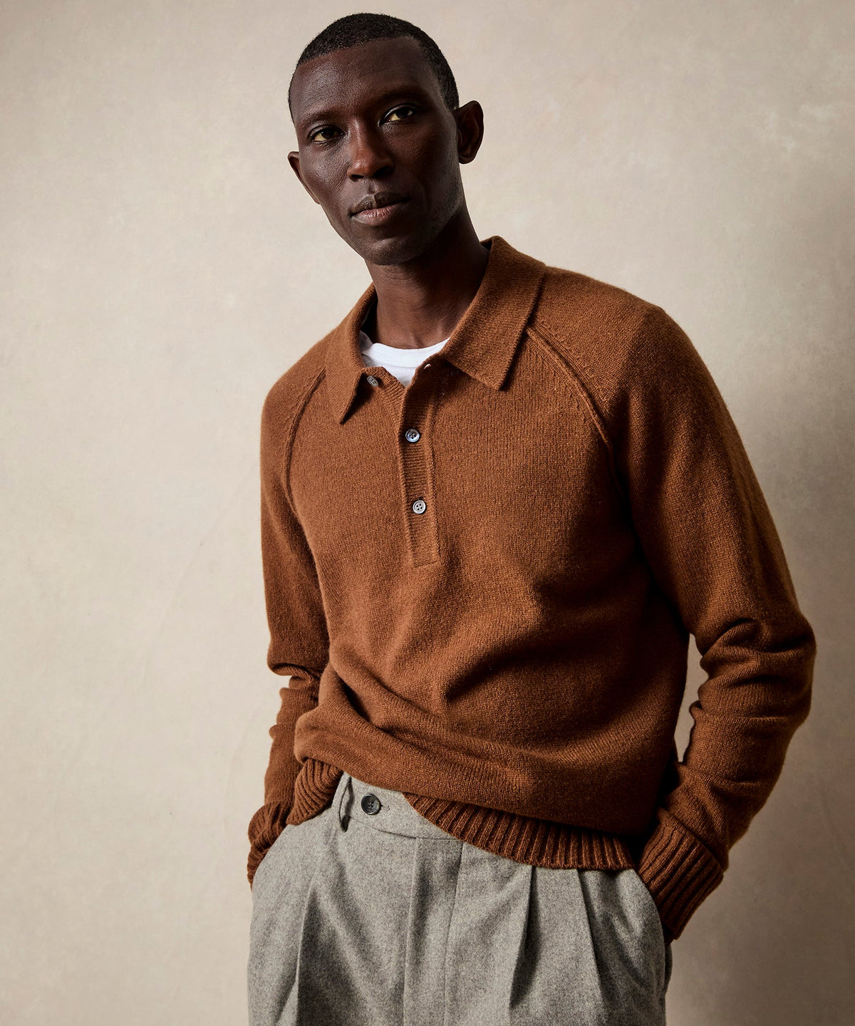 Nomad Cashmere Sweater Polo - Pine Cone