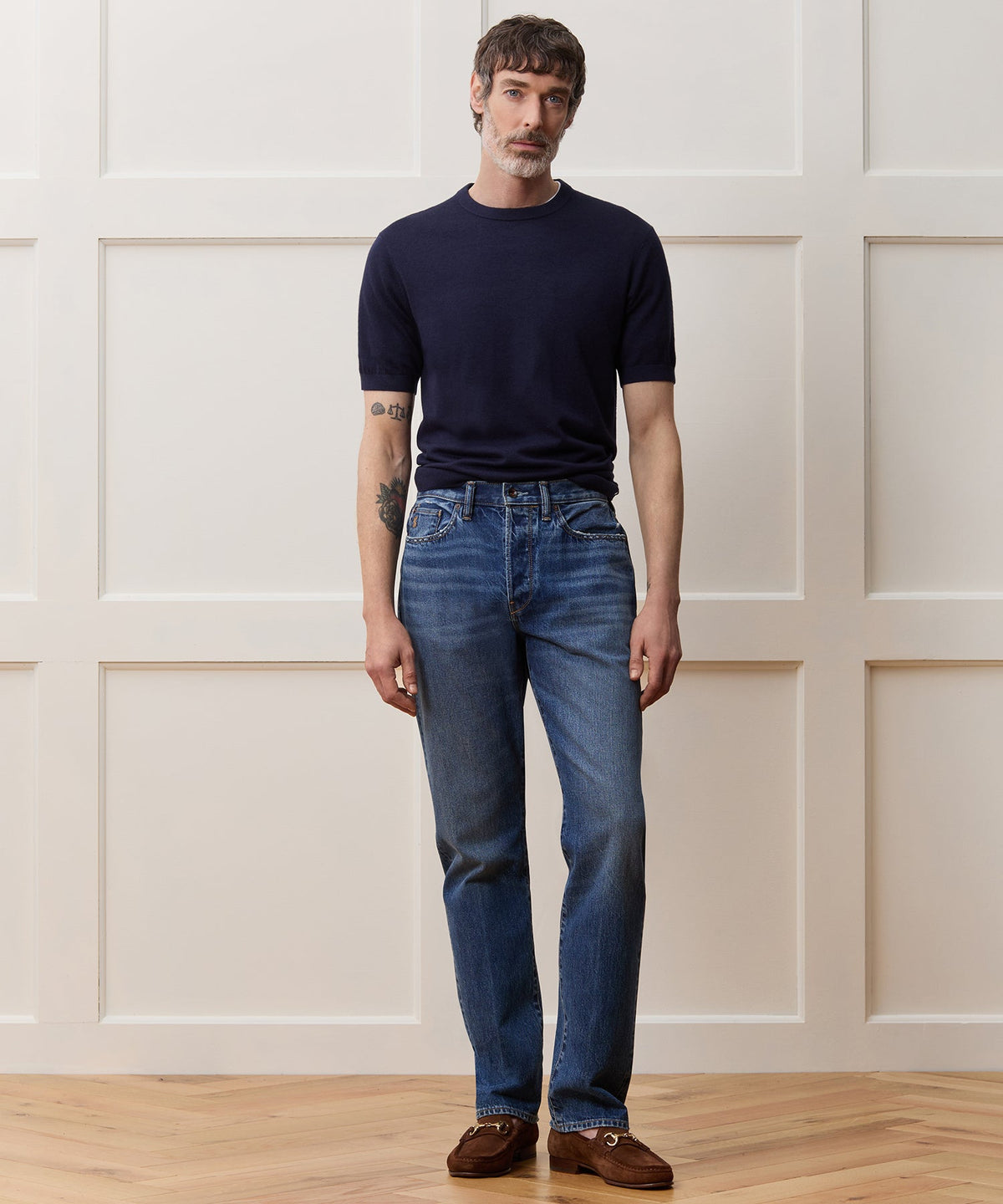 Silk-Cashmere Sweater Tee - Navy
