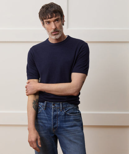 Silk-Cashmere Sweater Tee - Navy