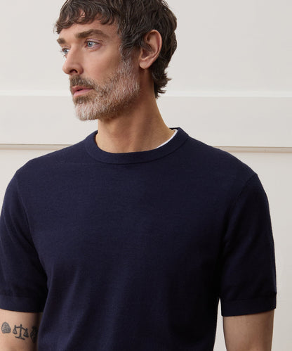 Silk-Cashmere Sweater Tee - Navy