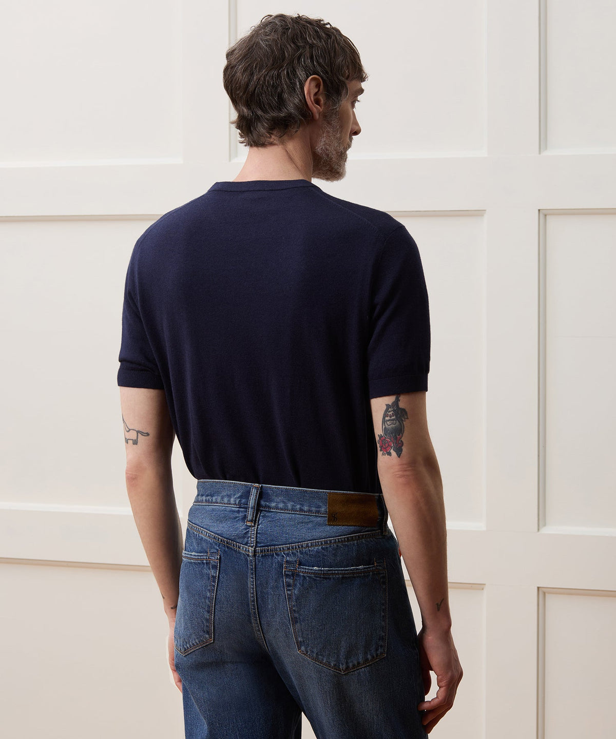 Silk-Cashmere Sweater Tee - Navy