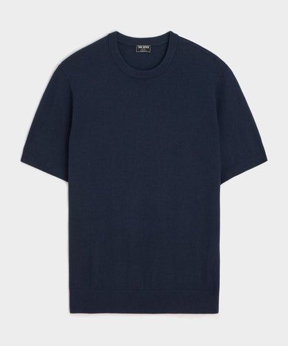 Silk-Cashmere Sweater Tee - Navy