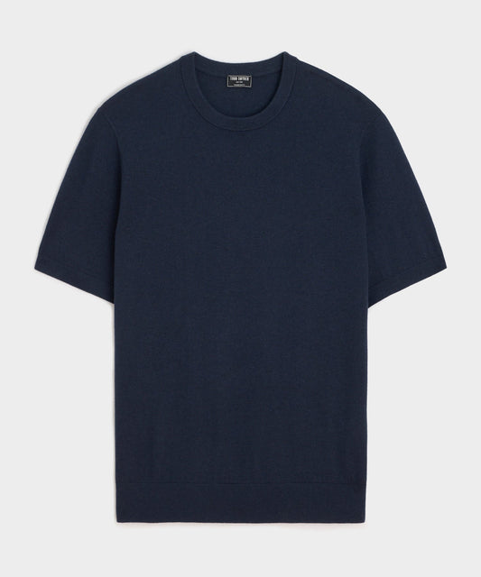 Silk-Cashmere Sweater Tee - Navy