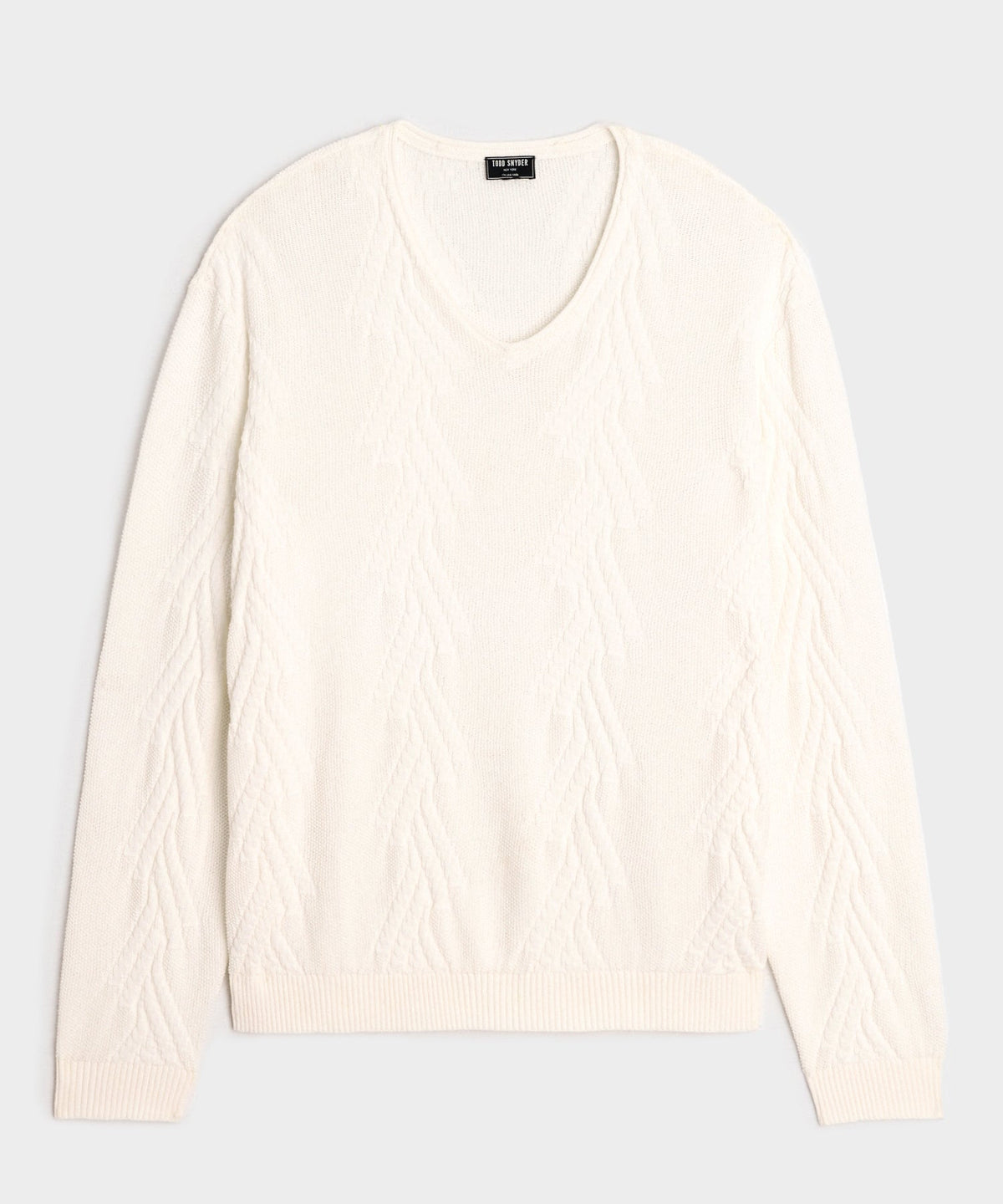 Cotton V-Neck Fisherman Sweater - New White