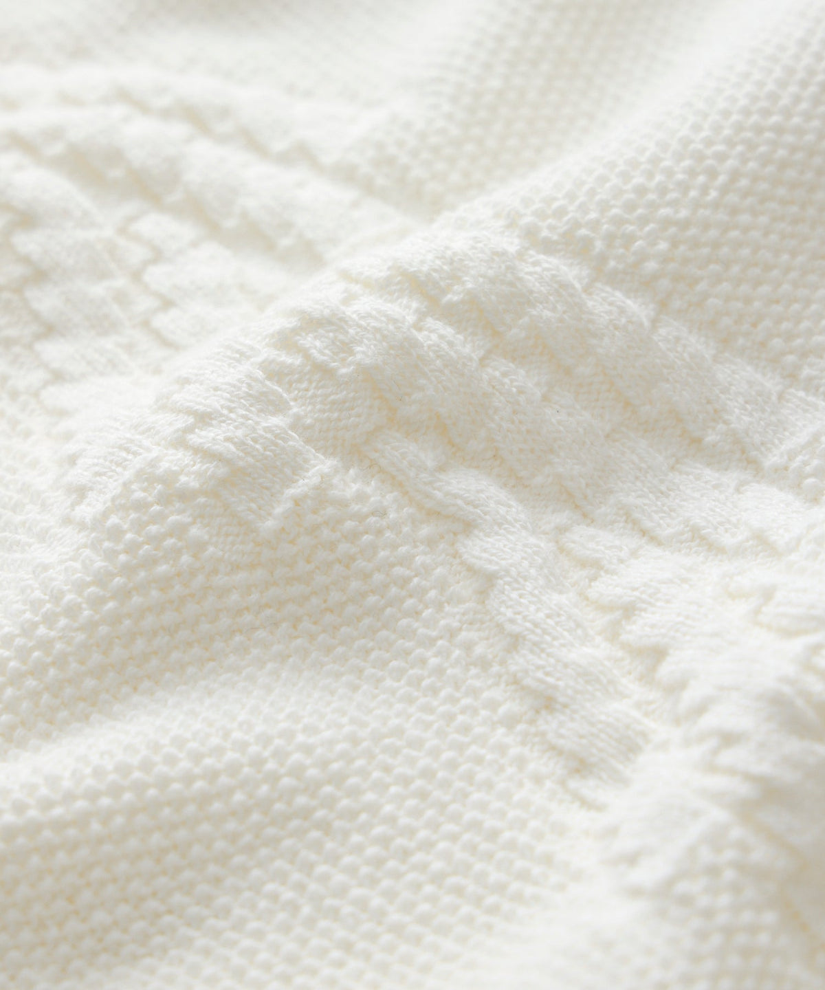 Cotton V-Neck Fisherman Sweater - New White