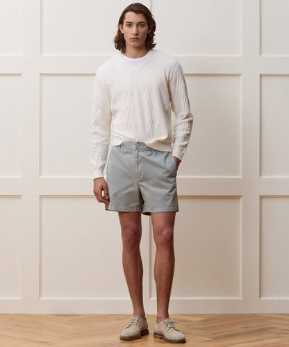 Cotton V-Neck Fisherman Sweater - New White