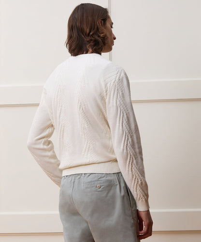 Cotton V-Neck Fisherman Sweater - New White