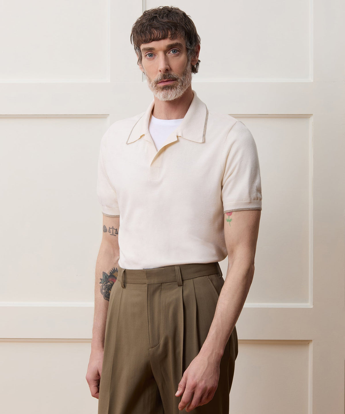 Silk-Cashmere Tipped Montauk Sweater Polo - Bisque