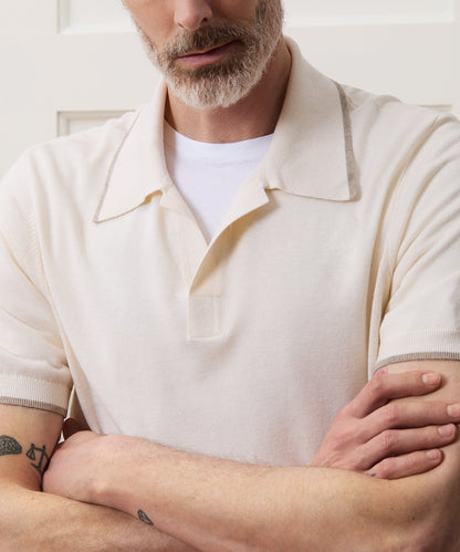 Silk-Cashmere Tipped Montauk Sweater Polo - Bisque