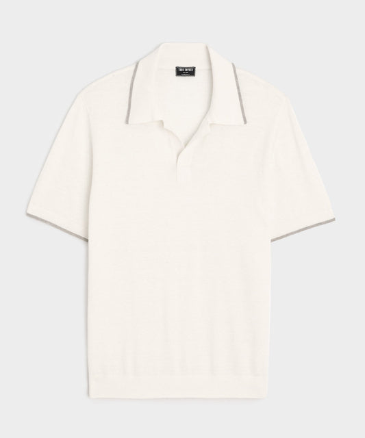 Silk-Cashmere Tipped Montauk Sweater Polo - Bisque