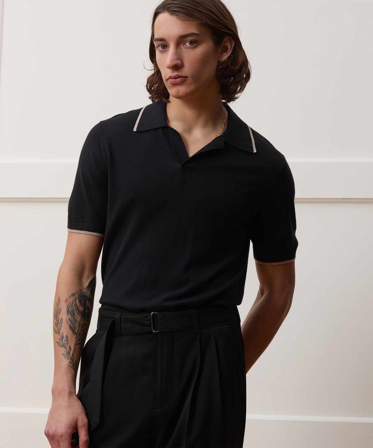 Silk-Cashmere Tipped Montauk Sweater Polo - Black