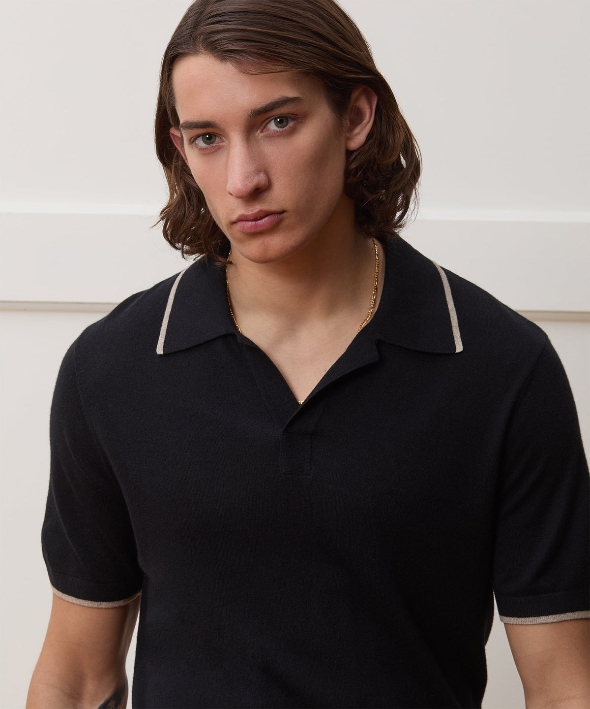 Silk-Cashmere Tipped Montauk Sweater Polo - Black
