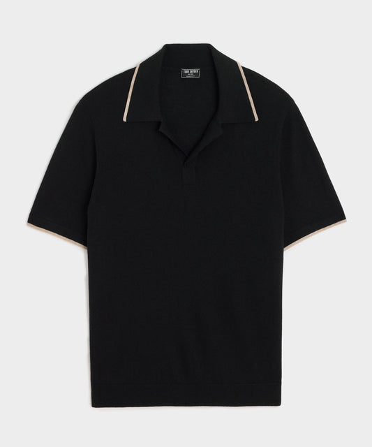 Silk-Cashmere Tipped Montauk Sweater Polo - Black