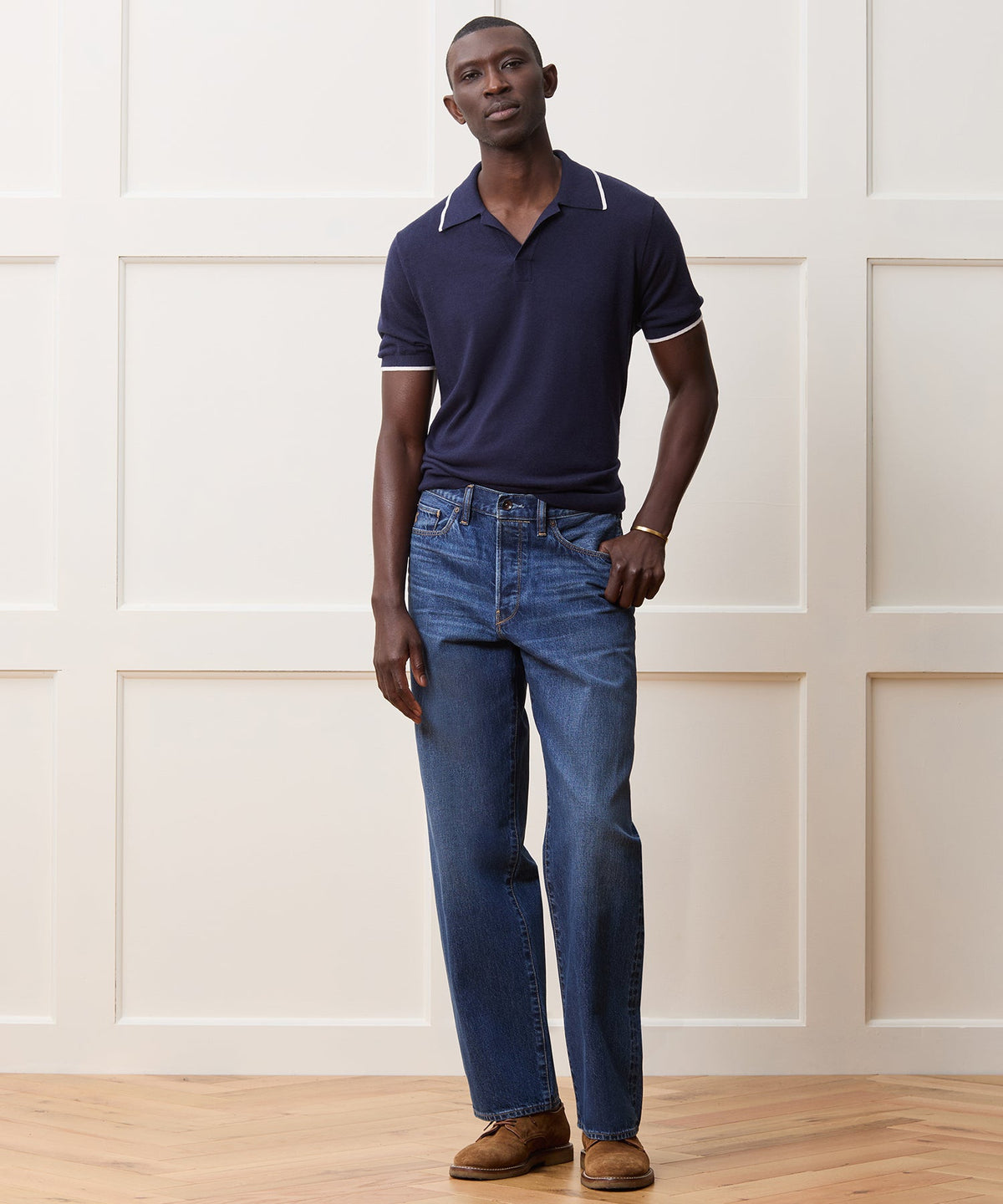 Silk-Cashmere Tipped Montauk Sweater Polo - Navy