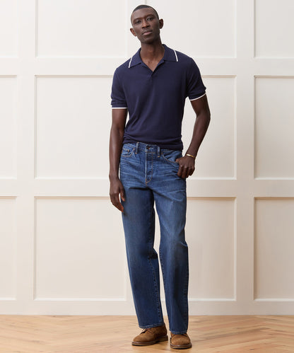 Silk-Cashmere Tipped Montauk Sweater Polo - Navy
