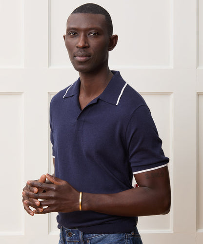 Silk-Cashmere Tipped Montauk Sweater Polo - Navy