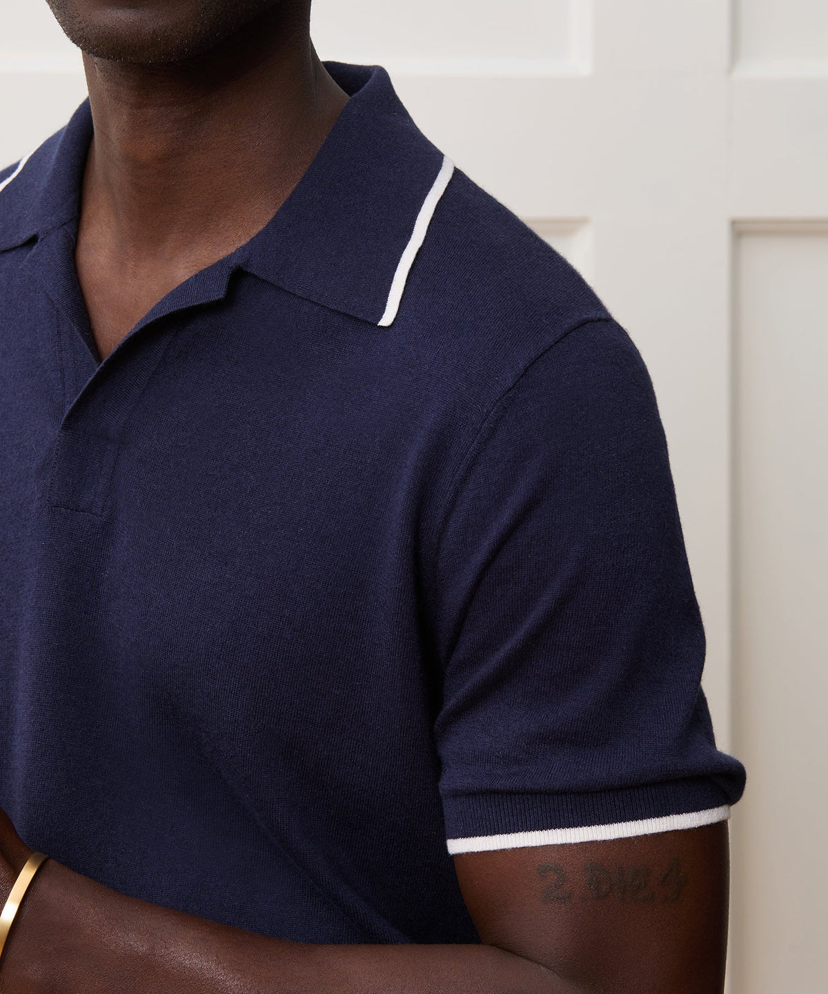 Silk-Cashmere Tipped Montauk Sweater Polo - Navy
