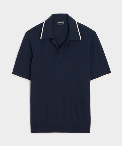 Silk-Cashmere Tipped Montauk Sweater Polo - Navy
