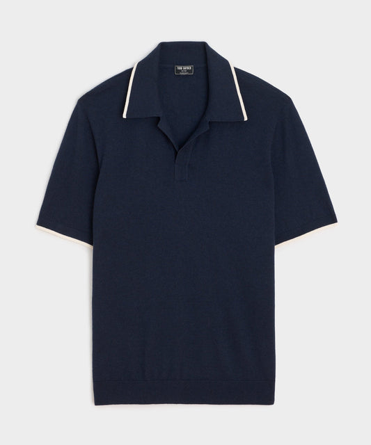 Silk-Cashmere Tipped Montauk Sweater Polo - Navy