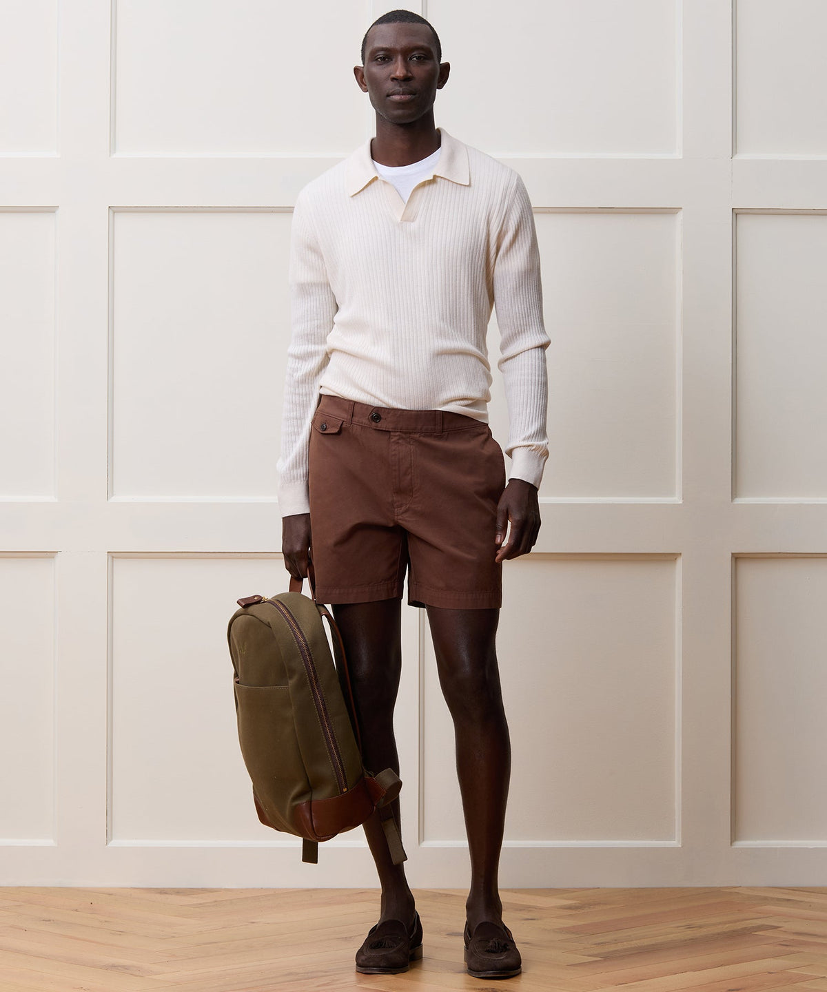 Silk-Cashmere Ribbed Montauk Sweater Polo - Bisque