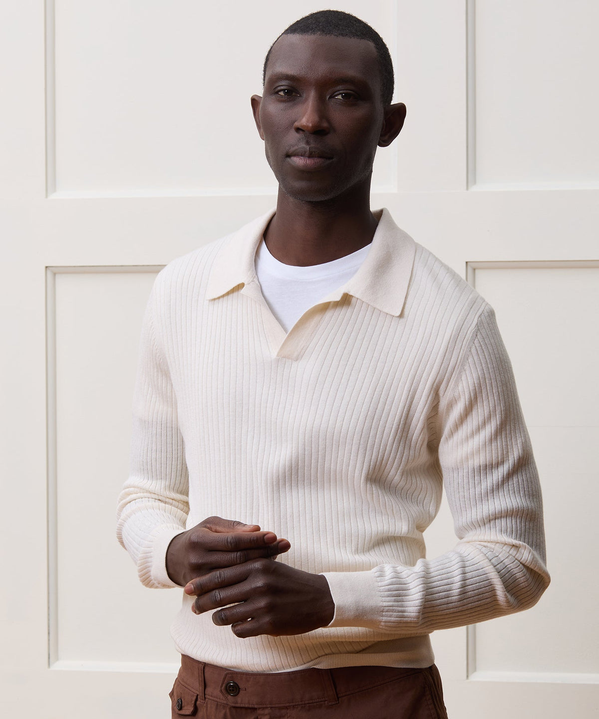 Silk-Cashmere Ribbed Montauk Sweater Polo - Bisque