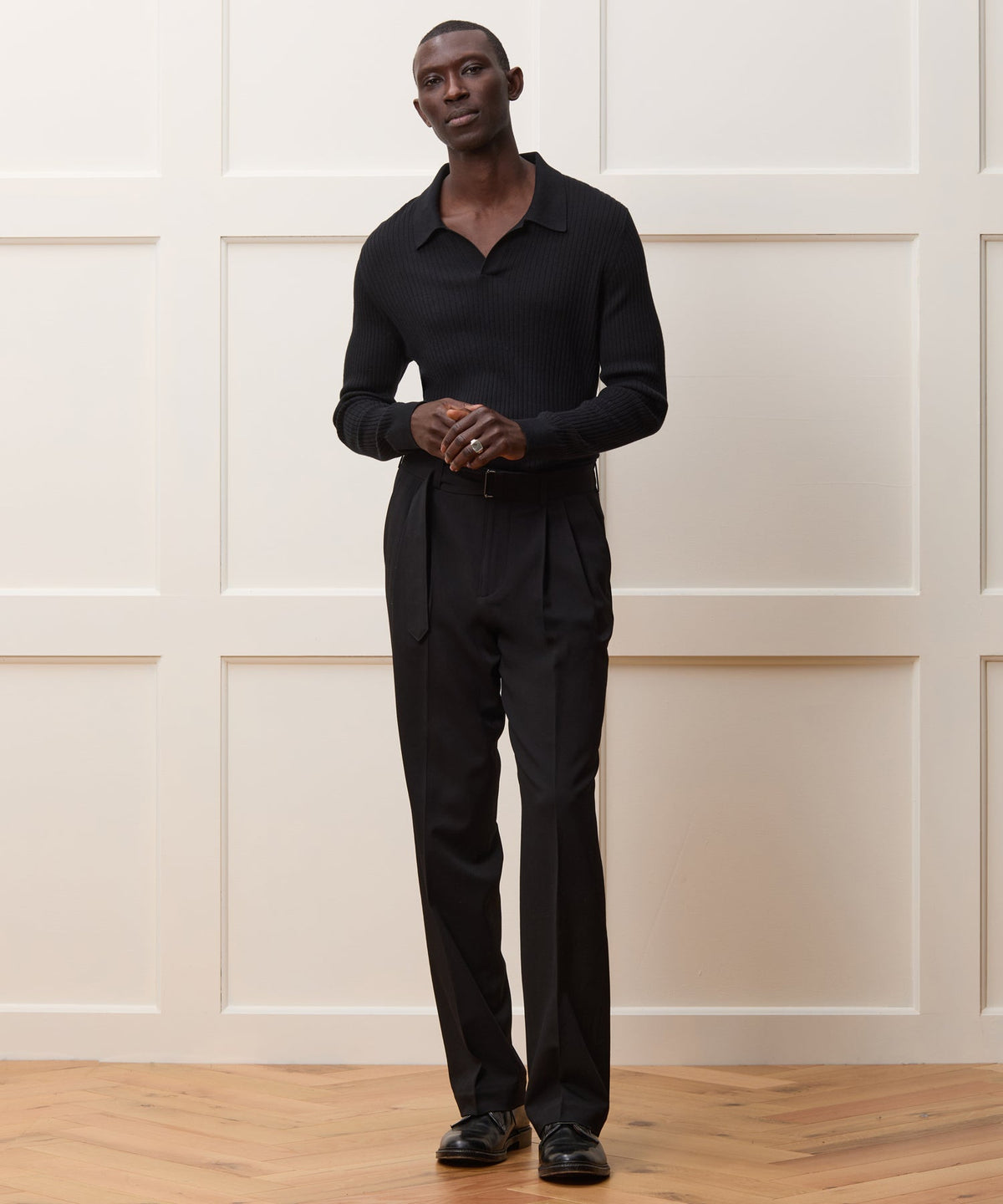 Silk-Cashmere Ribbed Montauk Sweater Polo - Black