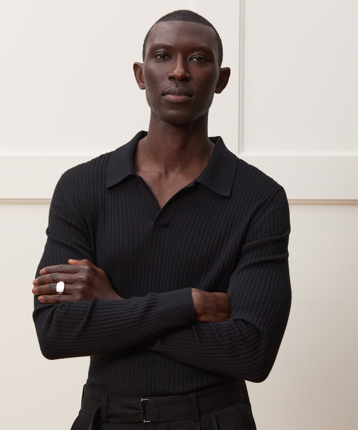 Silk-Cashmere Ribbed Montauk Sweater Polo - Black