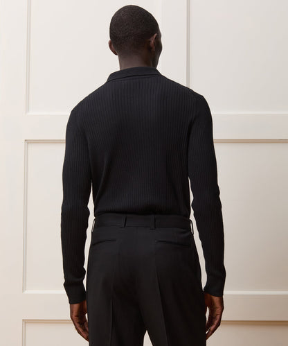 Silk-Cashmere Ribbed Montauk Sweater Polo - Black